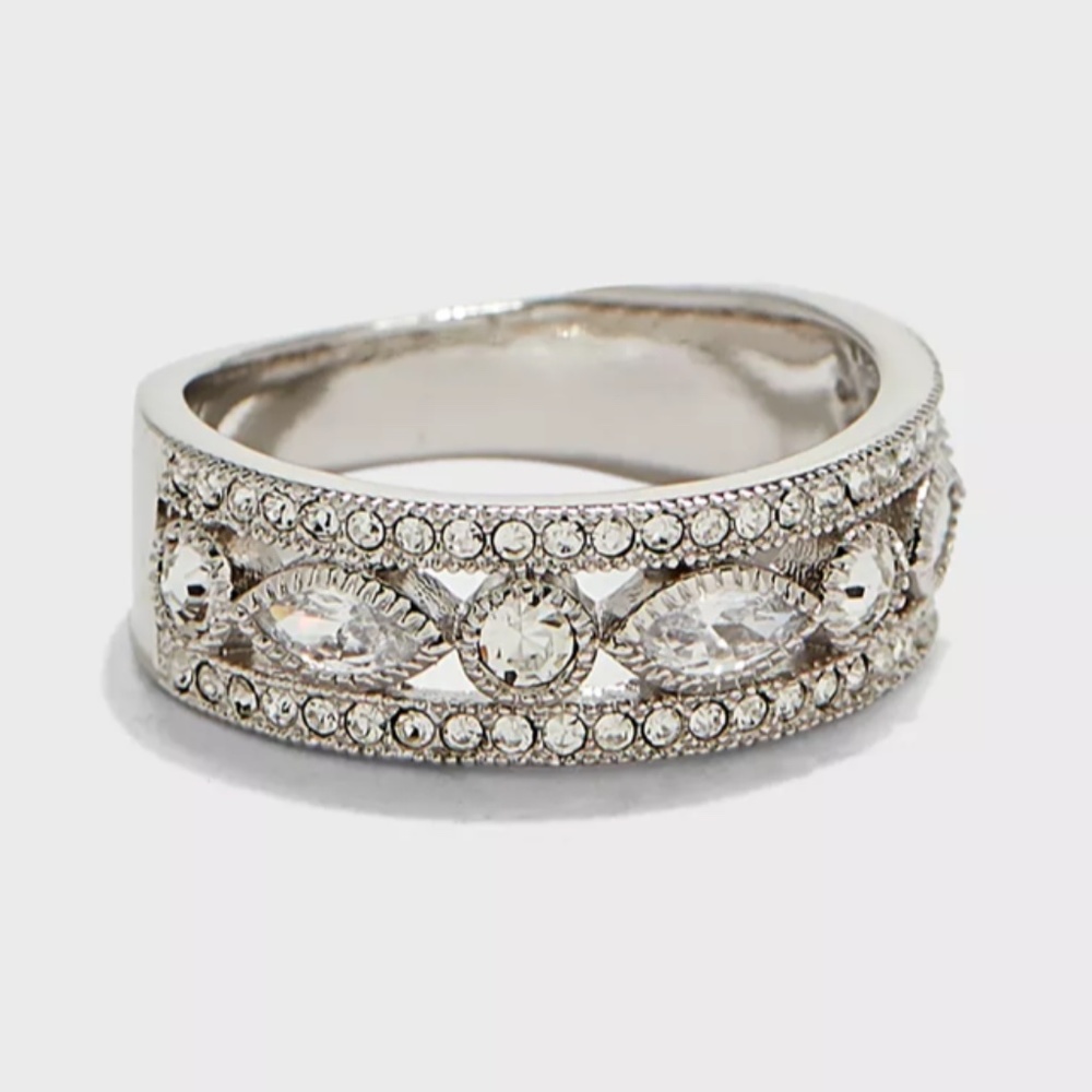 NEW! BUCKLEY LONDON Crystal Jewel Band Ring Sz Medium (UK size O / USA size 7.5)